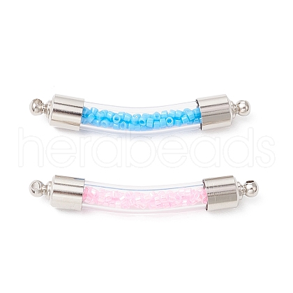 2Pcs 2 Colors Transparent Glass Curved Tube Connector Charms PALLOY-JF03777-1