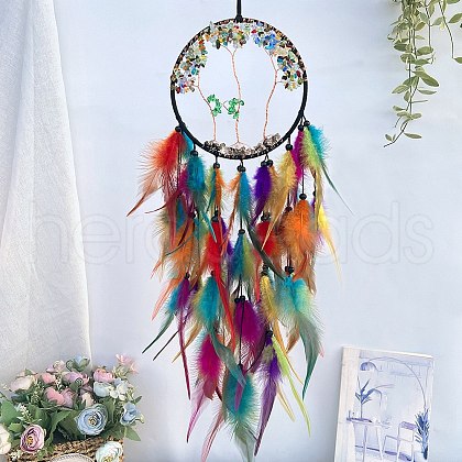 Iron & Woven Web/Net with Feather Pendant Decorations PW-WG44764-01-1