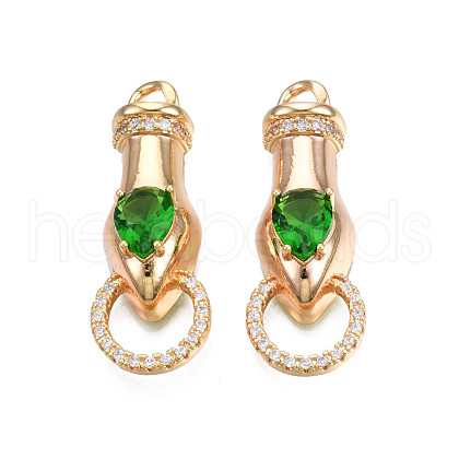 Brass Clear & Green Cubic Zirconia Connector Charms KK-N216-356LG-1