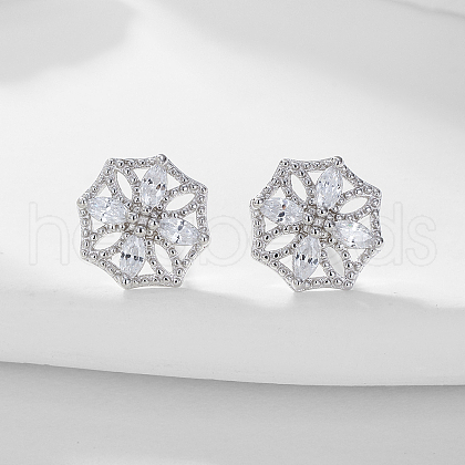S925 Sterling Silver Clear Cubic Zirconia Stud Earrings ZM7202-2-1