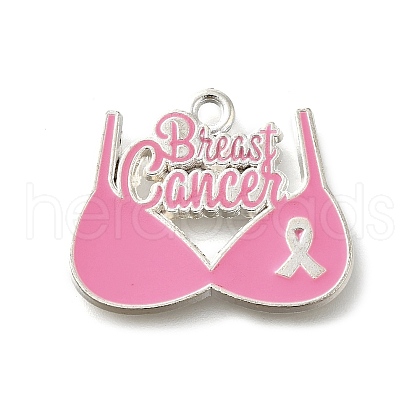Breast Cancer Pink Awareness Ribbon Theme Alloy Enamel Pendants ENAM-C026-01H-S-1
