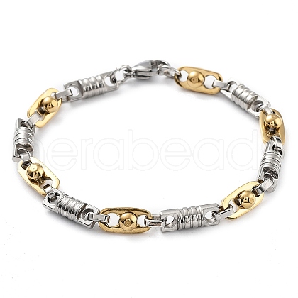 PVD Vacuum Plating 201 Stainless Steel Oval Rectangle Link Chain Bracelet for Men Women BJEW-Z023-06P-1