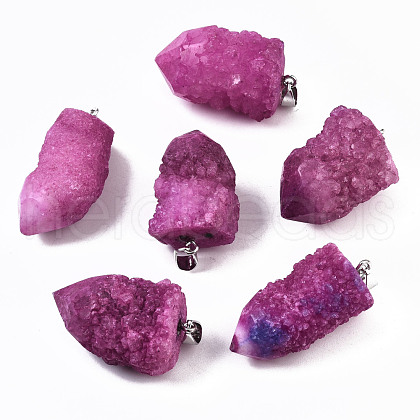 Rough Raw Electroplate Natural Druzy Agate Pendants G-S359-274D-1