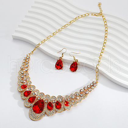 Alloy Rhinestone Bib Necklaces & Dangle Earrrings Sets for Women WG5541E-01-1
