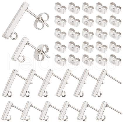 SUNNYCLUE 80Pcs 2 Size Rectangle 304 Stainless Steel Stud Earring Findings STAS-SC0008-55-1
