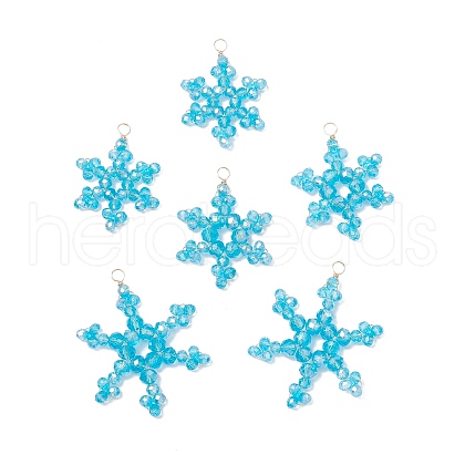 6Pcs 3 Styles Glass Snowflake Pendants PALLOY-JF03950-02-1