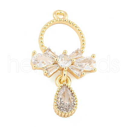 Rack Plating Brass Micro Pave Clear Cubic Zirconia Pendants KK-F089-10G-1