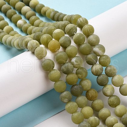 Round Frosted Natural TaiWan Jade Bead Strands G-M248-8mm-02-1