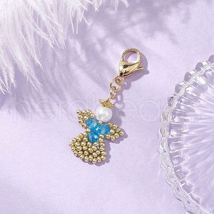Angel Glass Pearl & Glass Seed Beaded Pendant Decorations HJEW-MZ00210-02-1