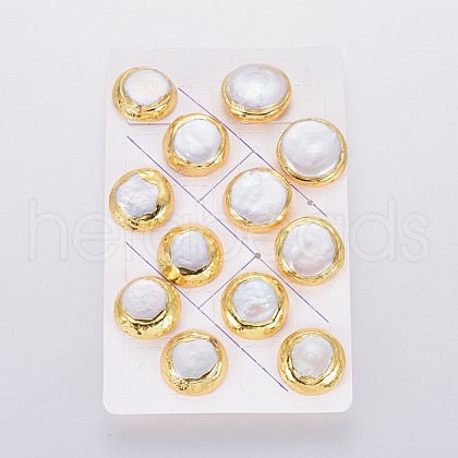 Natural Pearl Stud Earrings EJEW-F230-11G-1