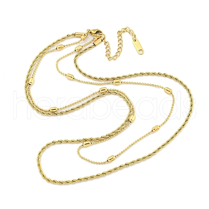 Ion Plating(IP) 304 Stainless Steel Pave Clear Cubic Zirconia Column Double Layer Necklaces NJEW-S426-02G-1