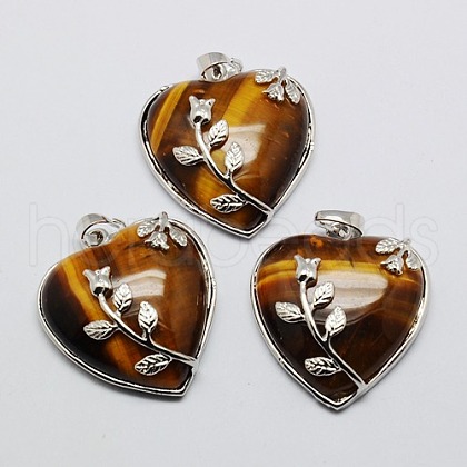 Heart Natural Tiger Eye Pendants X-GP356-7-1