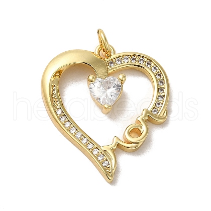 Heart Rack Plating Brass Micro Pave Clear Cubic Zirconia Pendants KK-K377-56G-1