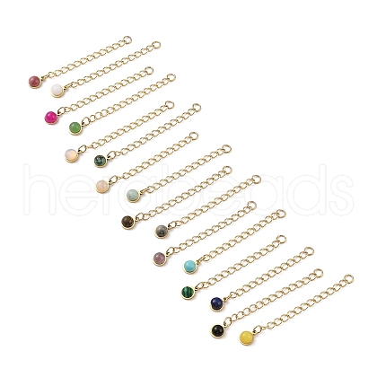 Ion Plating(IP) 316 Surgical Stainless Steel Curb Chain Extender with Gemstone Round Charm STAS-A097-01G-1
