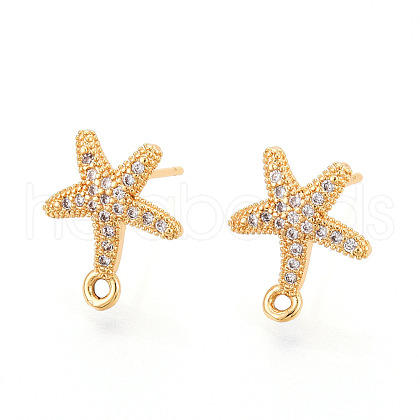 Brass Micro Pave Cubic Zirconia Stud Earring Findings KK-N263-24B-G-1