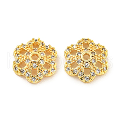 Rack Plating Brass Micro Pave Clear Cubic Zirconia Bead Caps KKB-L215-041G-1