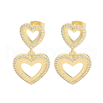 Hollow Heart Brass Pave Clear Cubic Zirconia Dangle Stud Earrings EJEW-M258-26G-1