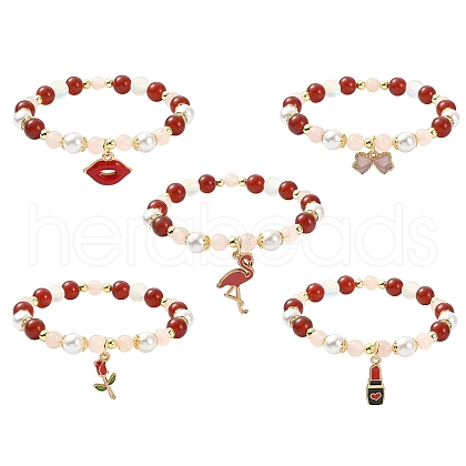 Natural & Synthetic Mixed Gemstone Round Beaded Stretch Bracelet BJEW-JB09588-1