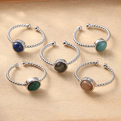 Natural Gemstone Cuff Finger Rings RJEW-I052-01P-1