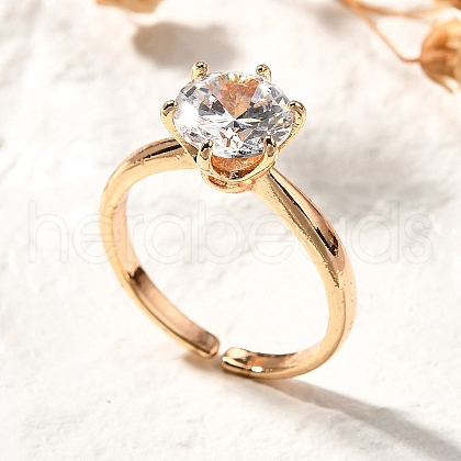 Brass Micro Pave Clear Cubic Zirconia Cuff Rings for Women RJEW-R015-02G-1