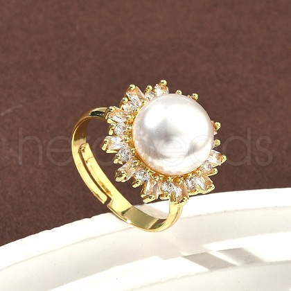 Brass Micro Pave Cubic Zirconia Adjustable Finger Rings for Women RJEW-K295-01G-1