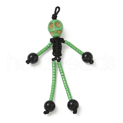 Halloween Theme Glass Seed & Natural Black Onyx & Synthetic Turquoise Beaded Pendants PALLOY-MZ00777-04-1