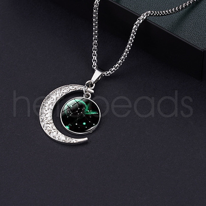 Alloy & Glass Luminous Moon Constellation Pendant Necklaces WG12A0F-11-1
