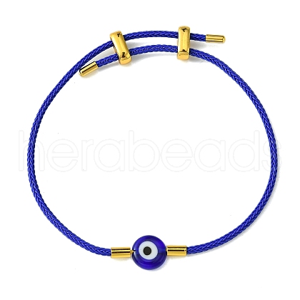 Lampwork Evil Eye & Brass Beaded Bangle BJEW-A008-01A-1