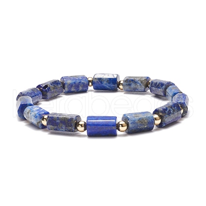 Natural Lapis Lazuli Column Beaded Stretch Bracelet BJEW-JB08596-03-1