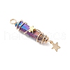 3Pcs 3 Styles Electroplated Natural Quartz Crystal Pointed Copper Wire Wrapped Pendants PALLOY-JF03766-01-4