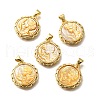 Brass with Natural Shell Carved Pendants KK-Z091-05G-03-1