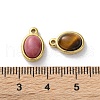 Ion Plating(IP) 304 Stainless Steel Pave Natural Mixed Gemstone Oval Charms STAS-Z099-14G-3