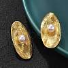 Oval Brass ABS Plastic Imitation Pearl Stud Earrings EJEW-S258-04G-1