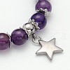 Natural Mixed Stone Beaded Star Charm Stretch Bracelets BJEW-JB01981-3