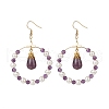 Shell Pearl & Natural Amethyst Beaded Big Ring with Teardrop Dangle Earrings EJEW-JE05044-1