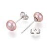 Natural Pearl Half Round Stud Earrings EJEW-Q701-01A-01A-03-3