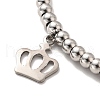 304 Stainless Steel Crown Charm Bracelet with 201 Stainless Steel Round Beads for Women BJEW-B057-23P-2