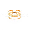 Ion Plating(IP) 304 Stainless Steel Triple Line Open Cuff Ring for Women RJEW-S405-171G-1