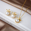 Crown Brass Micro Pave Cubic Zirconia & Imitation Pearl Pendant Nekclaces & Stud Earrings Sets FS-WG448F8-02-1
