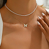 Elegant Brass Enamel Butterfly Imitation Pearl Double Layers Necklaces for Women AF5436-2-2