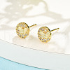 Flat Round with Butterfly Brass Micro Pave Clear Cubic Zirconia Stud Earrings EJEW-H162-02G-1