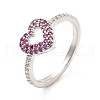 Rack Plating Brass Micro Pave Camellia & Crystal Cubic Zirconia Heart Rings RJEW-E064-15P-1
