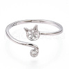 Rhodium Plated 925 Sterling Silver Micro Pave Cubic Zirconia Open Cuff Ring Settings STER-T007-128P-2