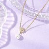 Brass Micro Pave Clear Cubic Zirconia & Shell Pearl Round Clover Pendant Necklaces NJEW-JN05261-01-1