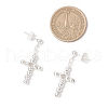 Brass Beaded Cross Dangle Stud Earrings EJEW-JE06479-03-4
