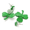 Saint Patrick's Day Zinc Alloy Clover Dangle Stud Earrings with Rhinestones EJEW-Q784-03P-01-2