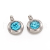 Trendy Original Color 304 Stainless Steel Grade A Rhinestone Flat Round Charm Pendants RB-M030-06N-1