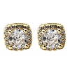 Square Brass Micro Pave Clear Cubic Zirconia Stud Earrings EJEW-G433-04G-4