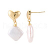 Mother's Day Jewellery Brass Natural Pearl Heart Dangle Stud Earrings PEAR-N020-06Q-2