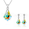 Teardrop Alloy with Glass Pendant Necklace & Stud Dangle Earring FS-WGCA95A-02-1